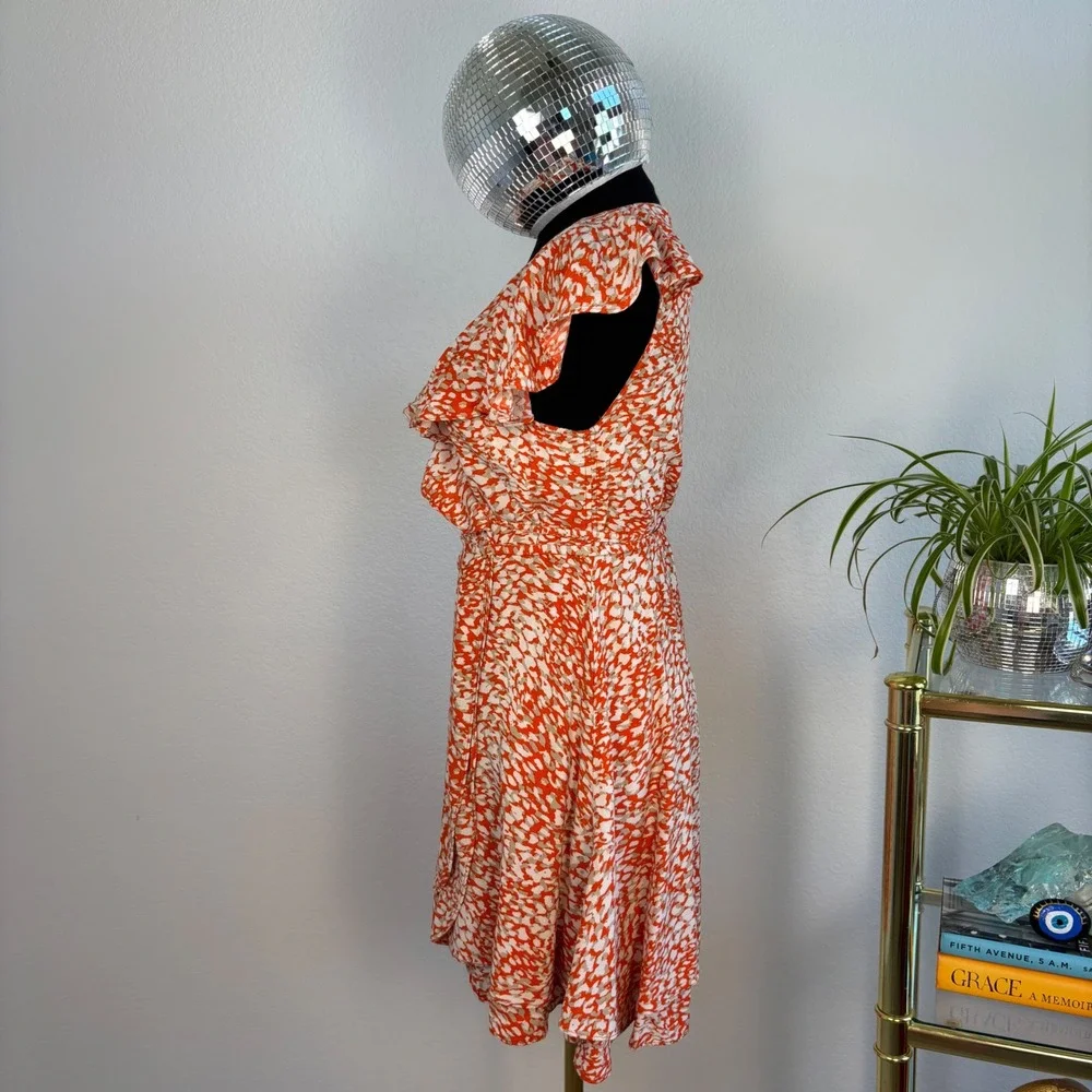 Free People French Quarter mini wrap dress, Small Orange White Animal Print boho